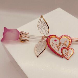 I Love You Mom Pink Rose Glass Figurine Gift Mother Sentimental Decor